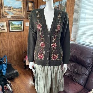 Vintage Embroidered Wool Blend Floral Sweater